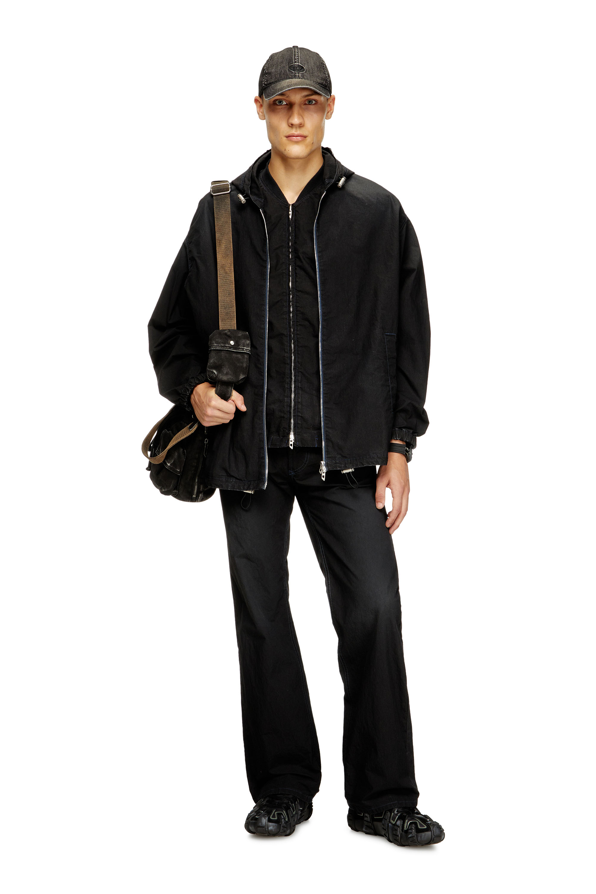 Diesel - D-WYNNY JOGG, Male's Hooded technical JoggJeans jacket in ブラック/ダークグレー - 2