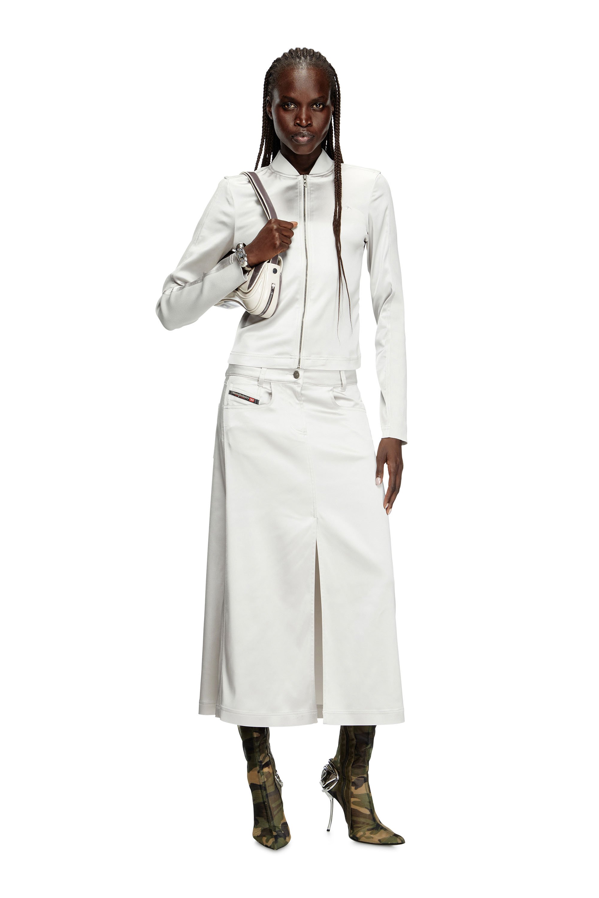 Diesel - G-OPER, Female's Rib-knit and stretch satin jacket in ライトグレー - 3