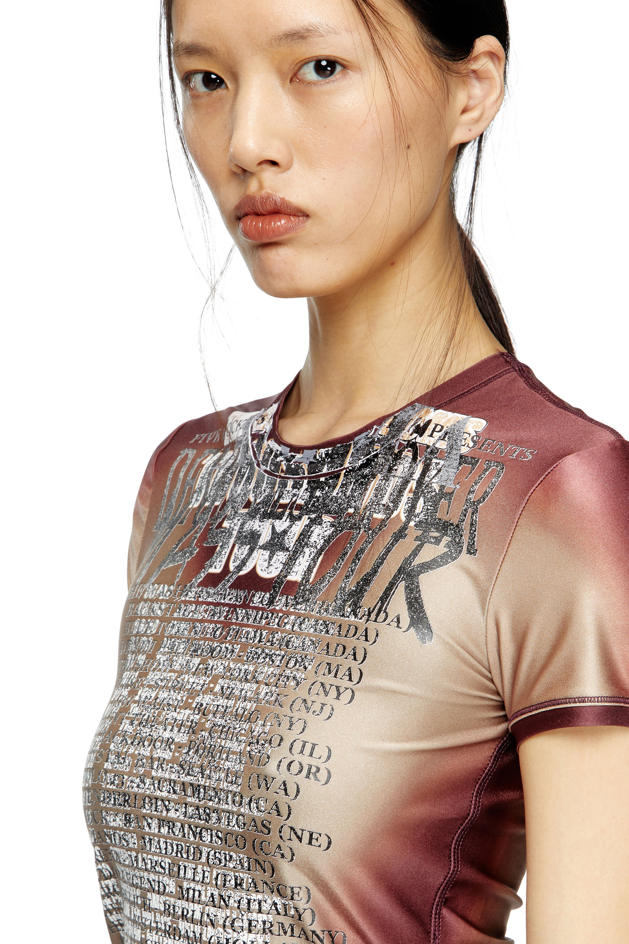 Diesel - T-KALYC, Female's Short-sleeve top with lyrics print in ブラウン - 3