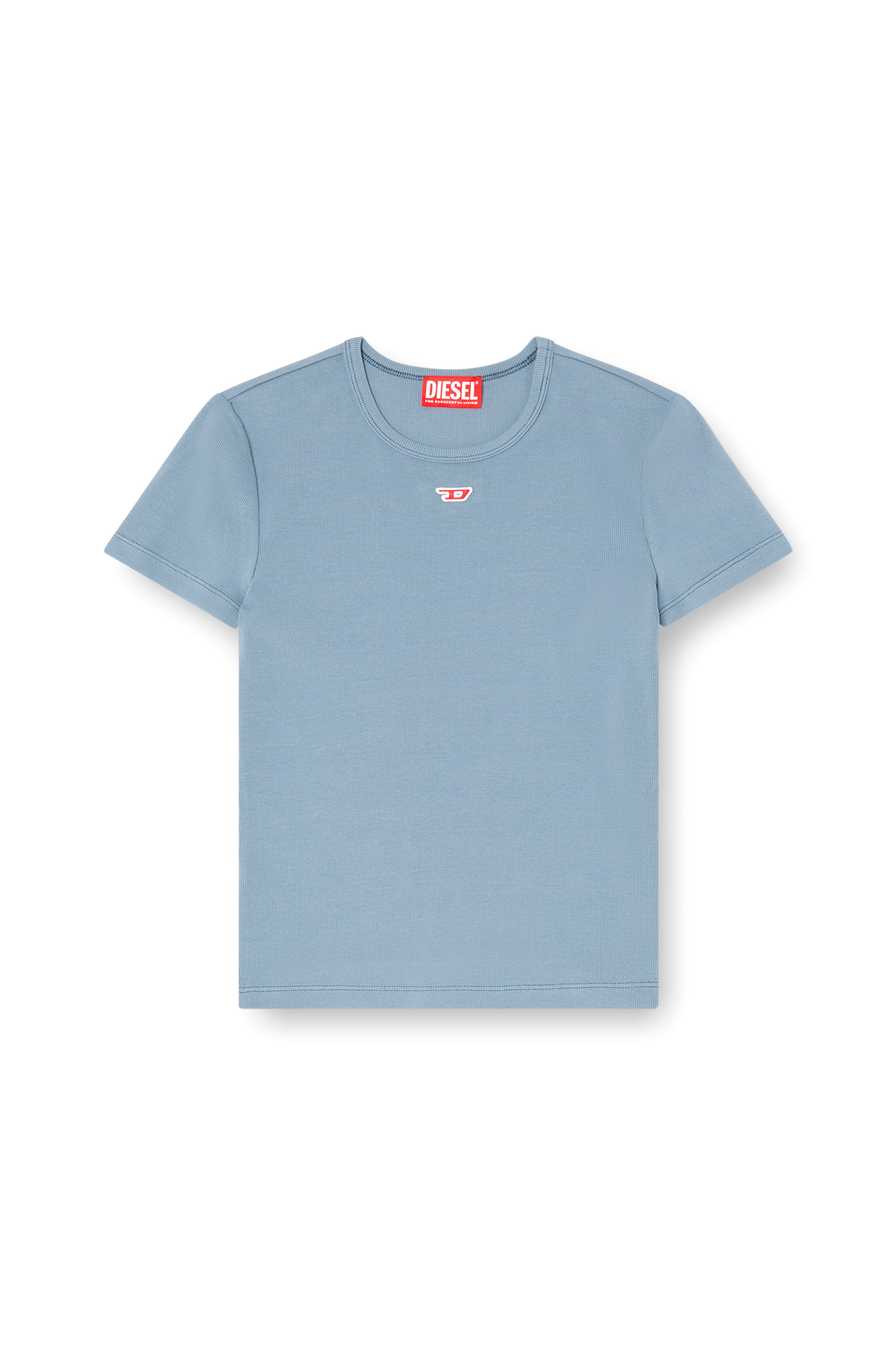 Diesel - T-ELE-LONG-D, Female's T-shirt with D logo patch in ライトブルー - 4
