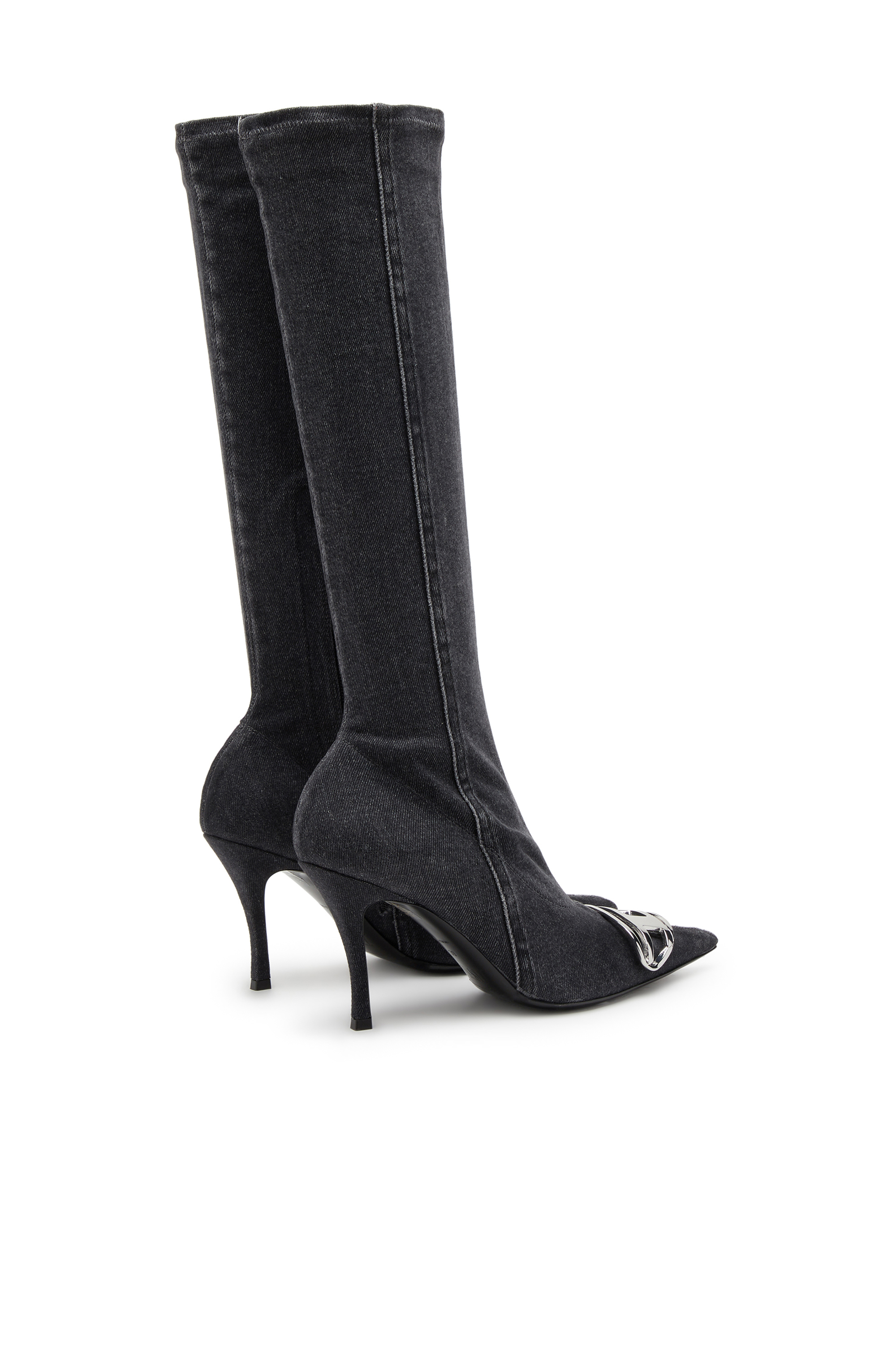 Diesel - D-VENUS KB D, Female's D-Venus-Knee-high boots in stretch denim in ブラック - 3