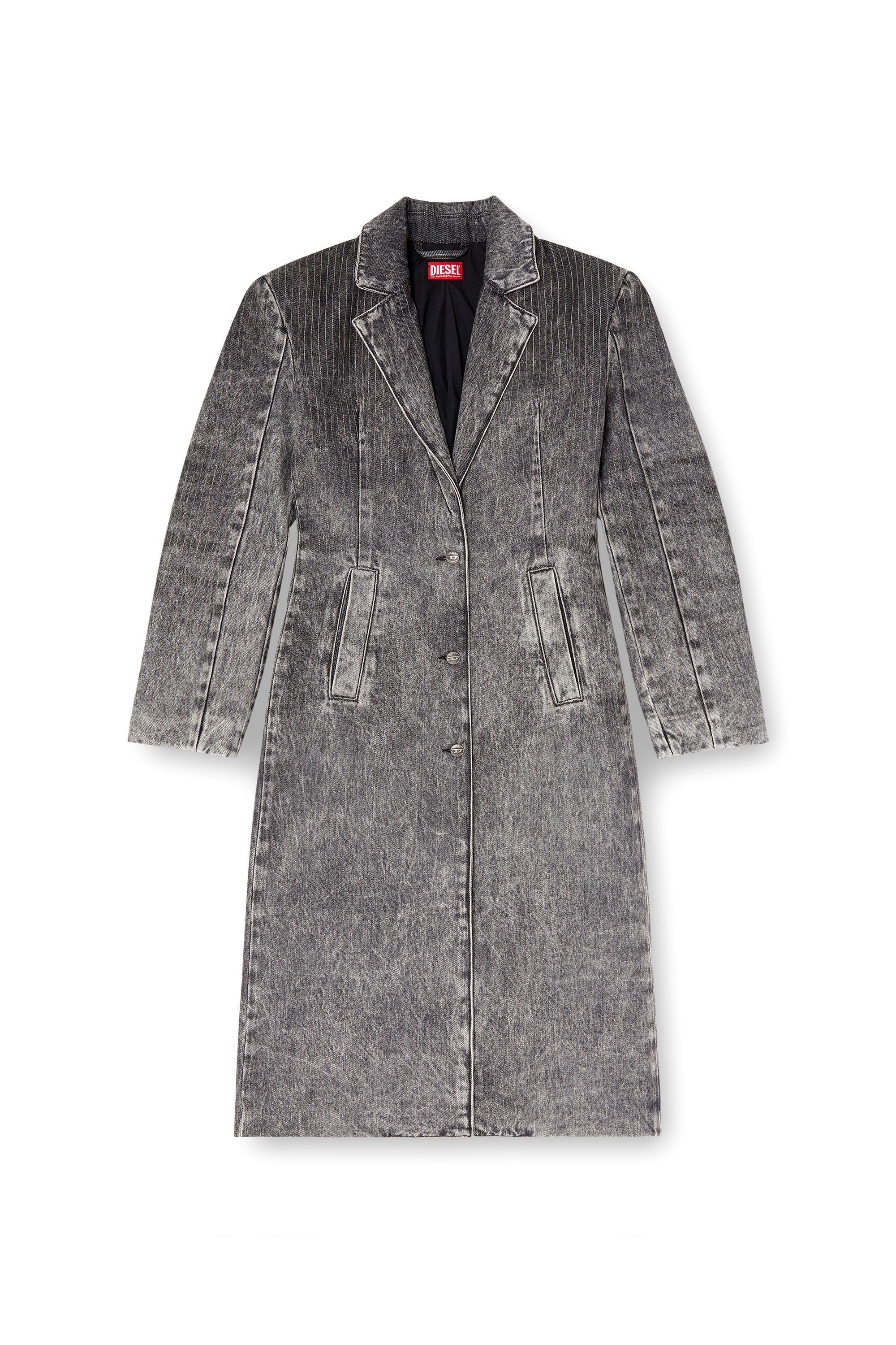 Diesel - DE-COAT-LONG-S, Female's Coat in tailoring pinstripe denim in ライトグレー - 2