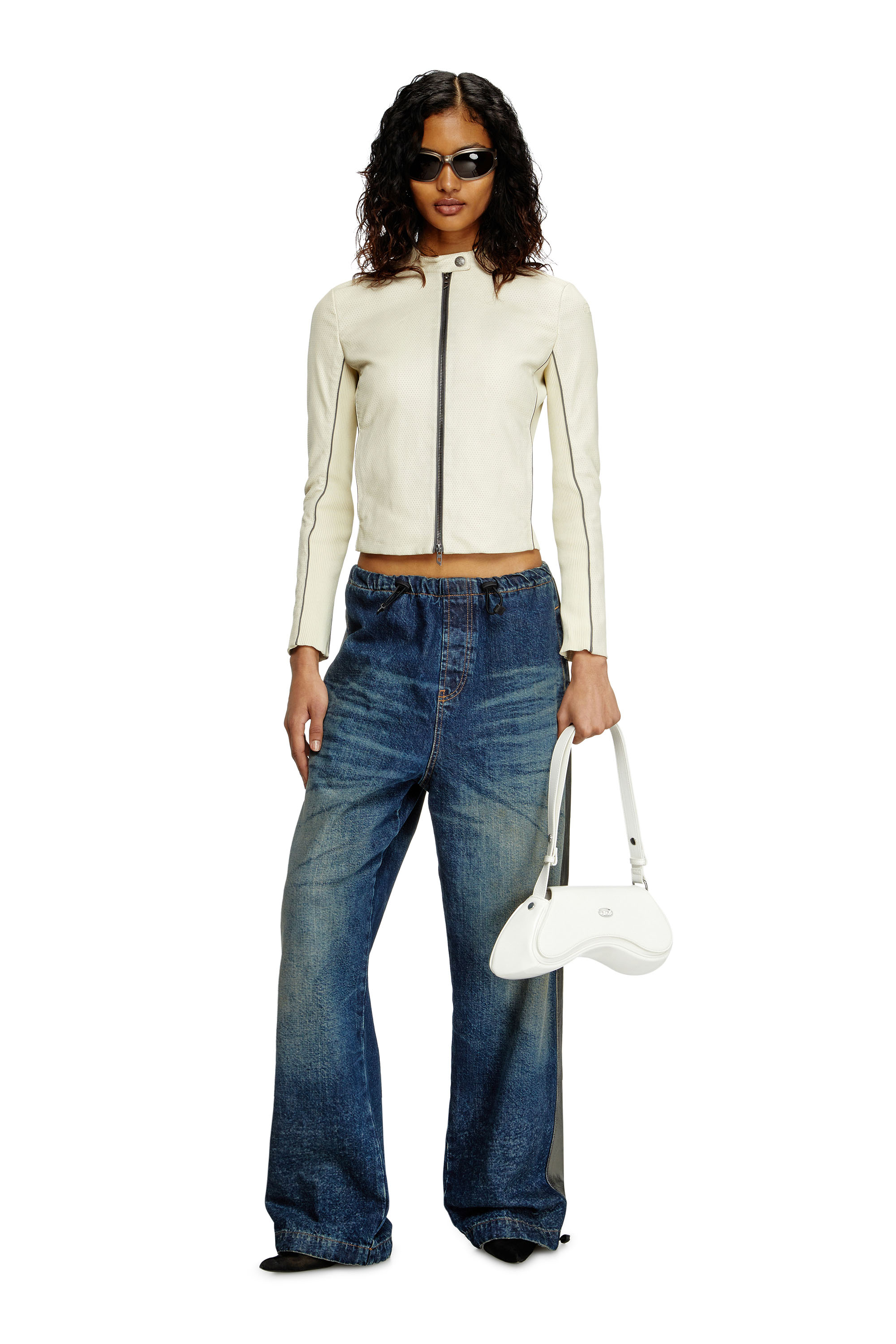 Diesel - L-IBRA, Female's Biker jacket in perforated stretch leather in ホワイト - 3
