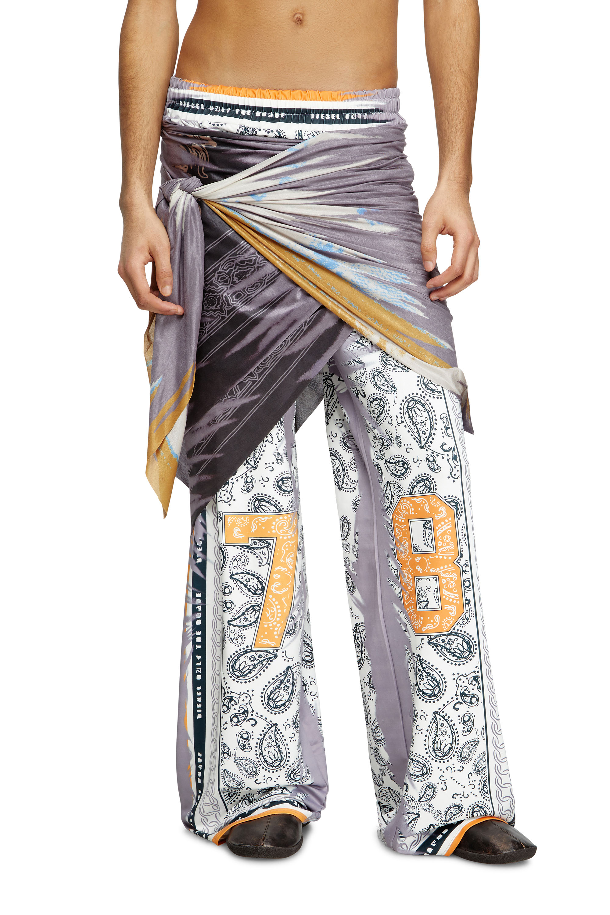 Diesel - P-FRIZZA, Unisex's Hybrid pants with bandana overlay in グレー/ホワイト - 1