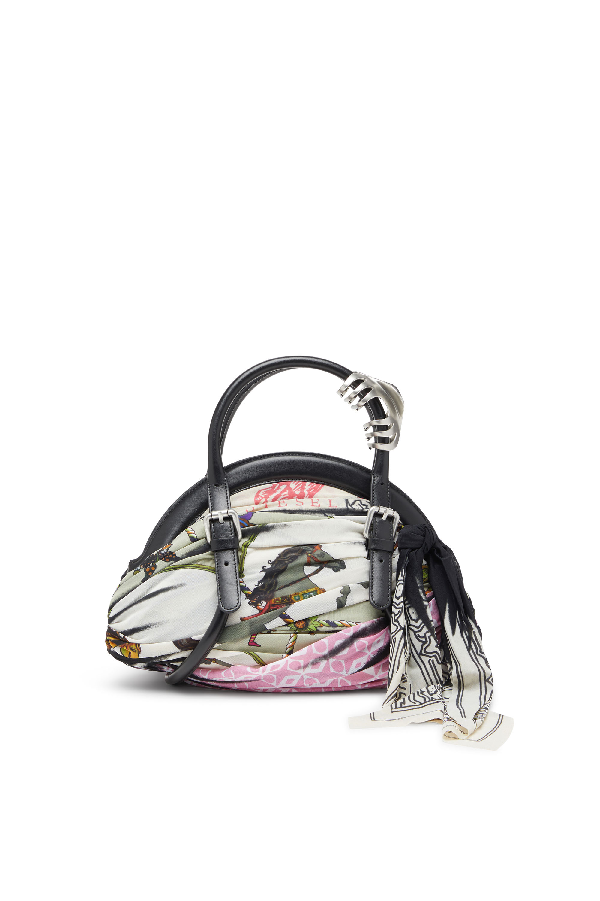 Diesel - TRASH-D TOP HANDLE, Female's Trash-D-Bandana handbag in leather and jersey in ブラック/ホワイト - 4