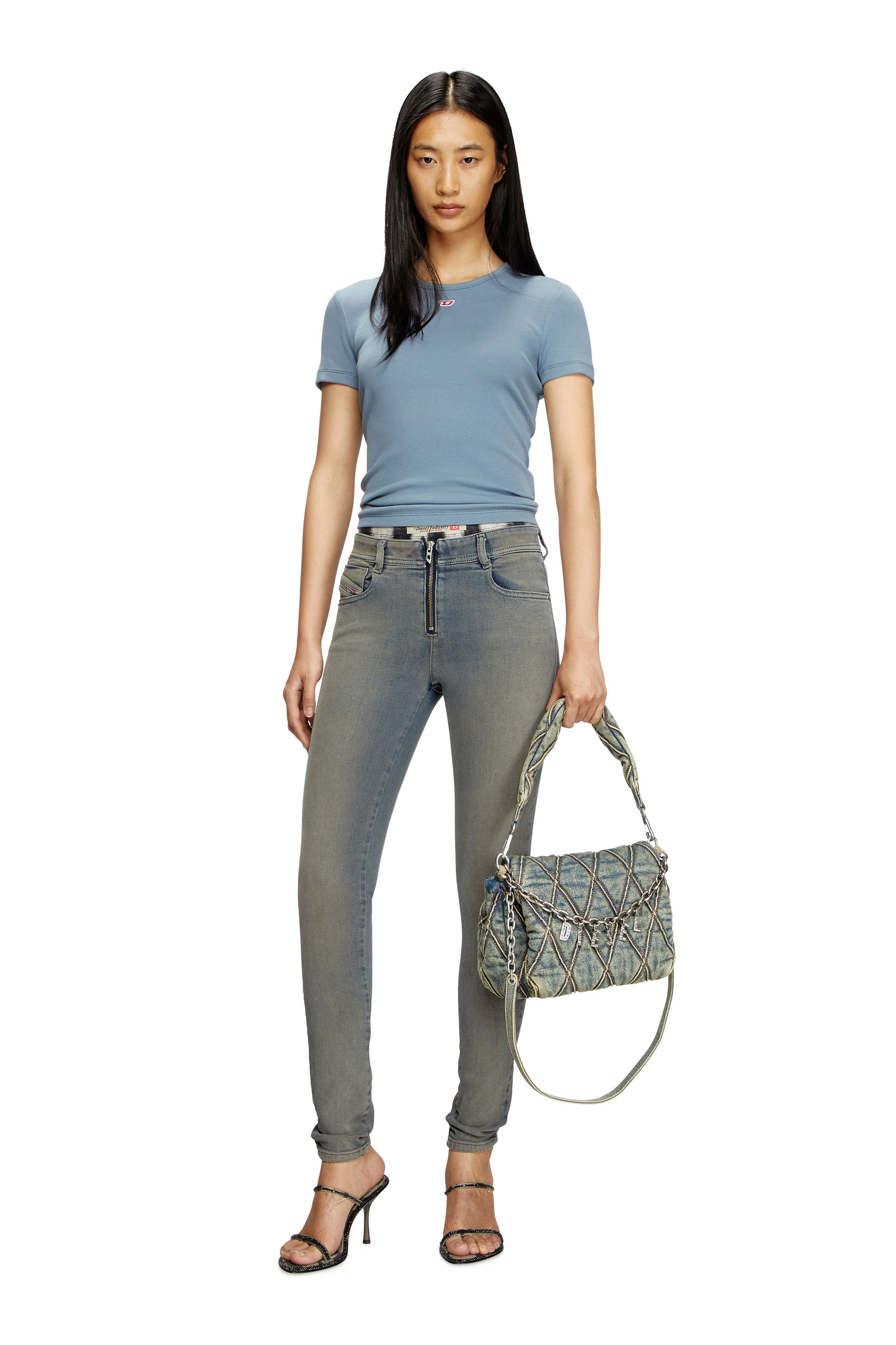Diesel - T-ELE-LONG-D, Female's T-shirt with D logo patch in ライトブルー - 3