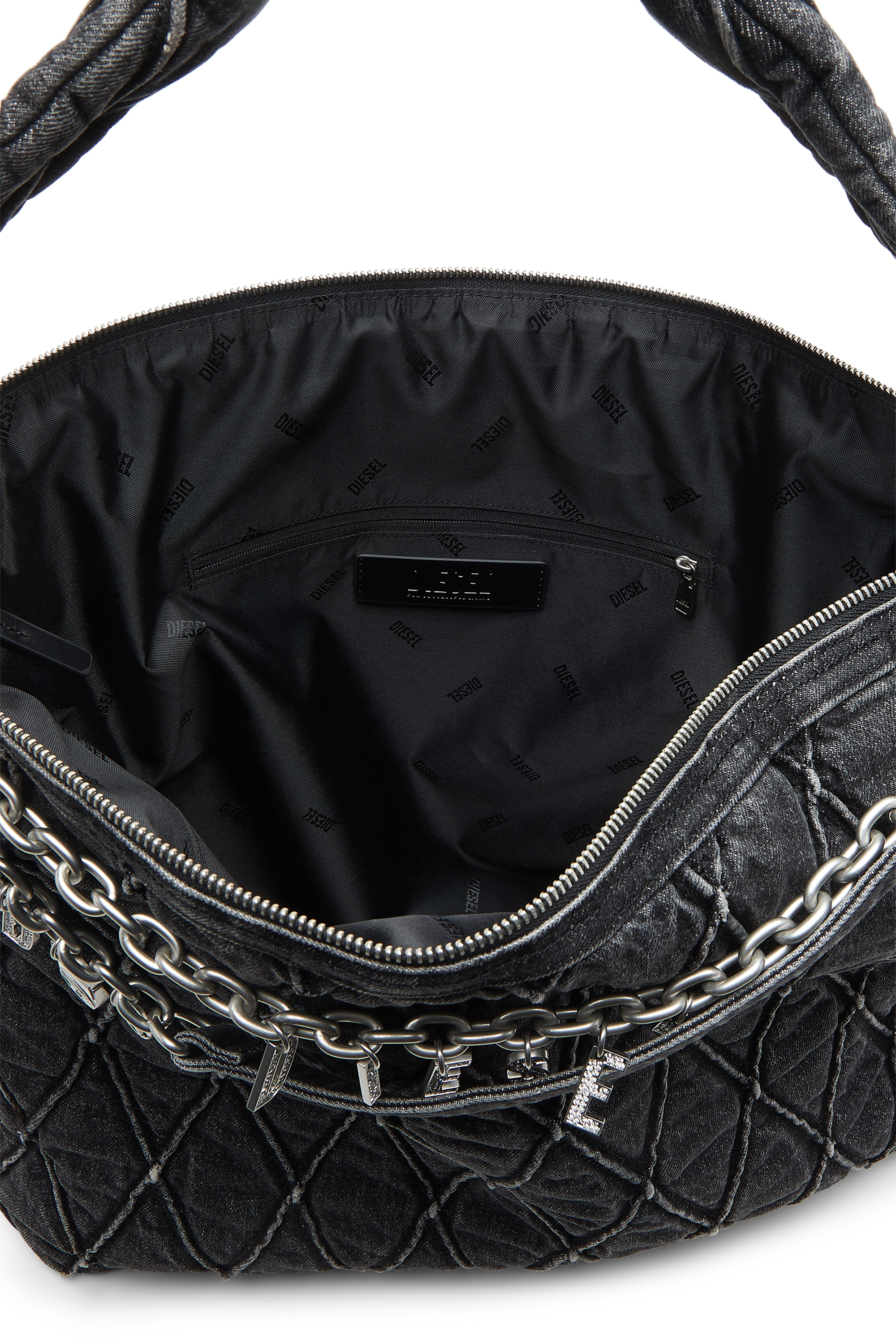 Diesel - HOSHI CHARM-D HOBO, Female's Quilted-denim hobo bag with chain charms in ブラック - 3